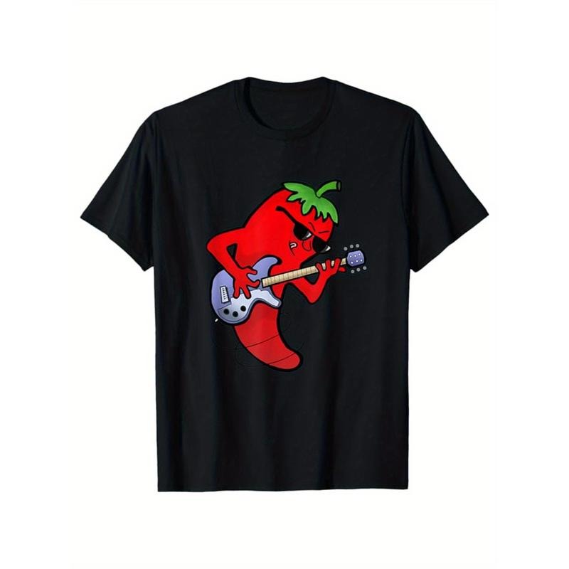 Funny Chili Print, Men's Cotton T-shirt, Graphic Tee Men's Outdoor Clothes, Men's Clothing, Casual Short Sleeve Crew Neck...