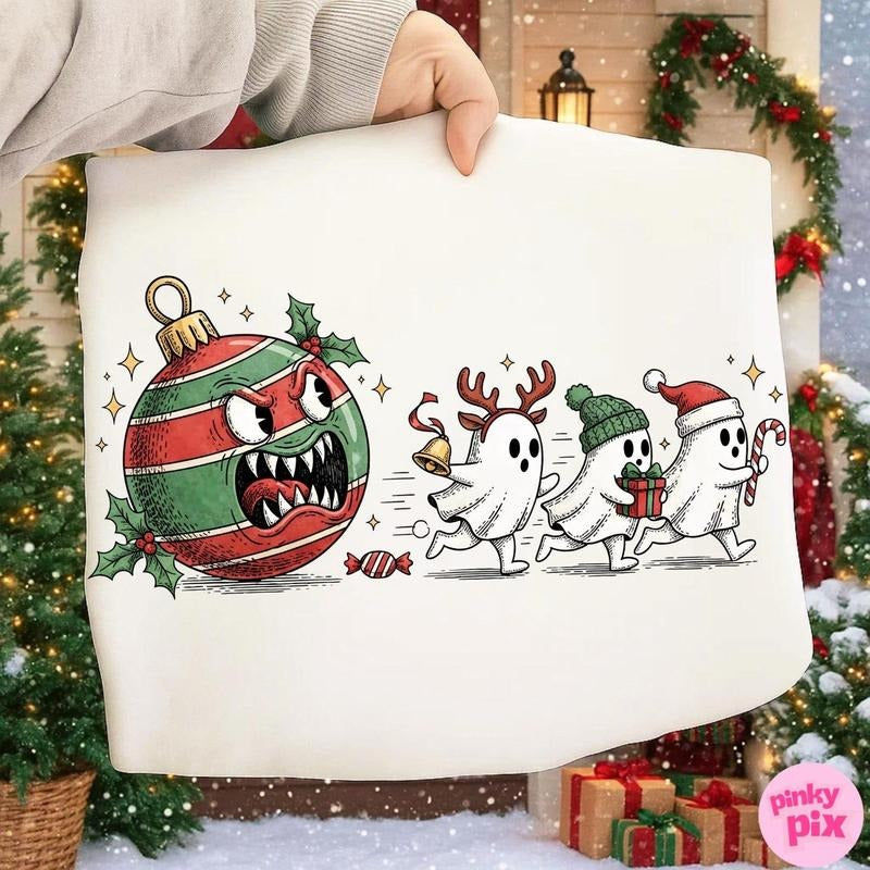 Funny Christmas Ghosts Sweatshirt, Spooky Ornament Chasing Sweatshirt T-Shirts, Hoodie | UrbanDripWear.com