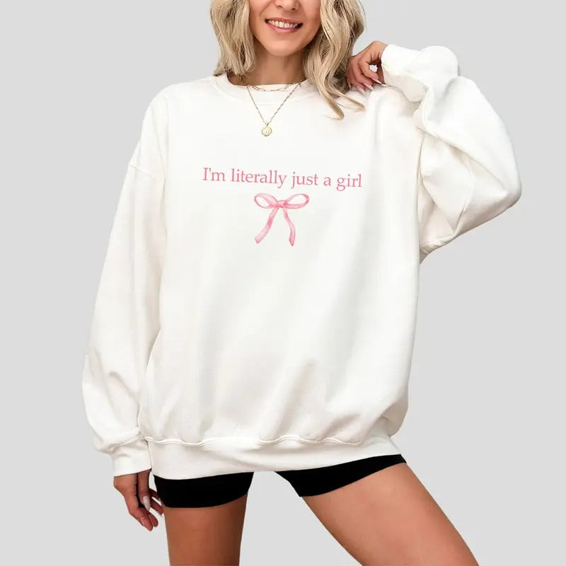 Funny Coquette Girly T-Shirt, I'm Literally Just a Girl Meme Sweatshirt, Cute Coquette Style Shirt, Playful Y2K...