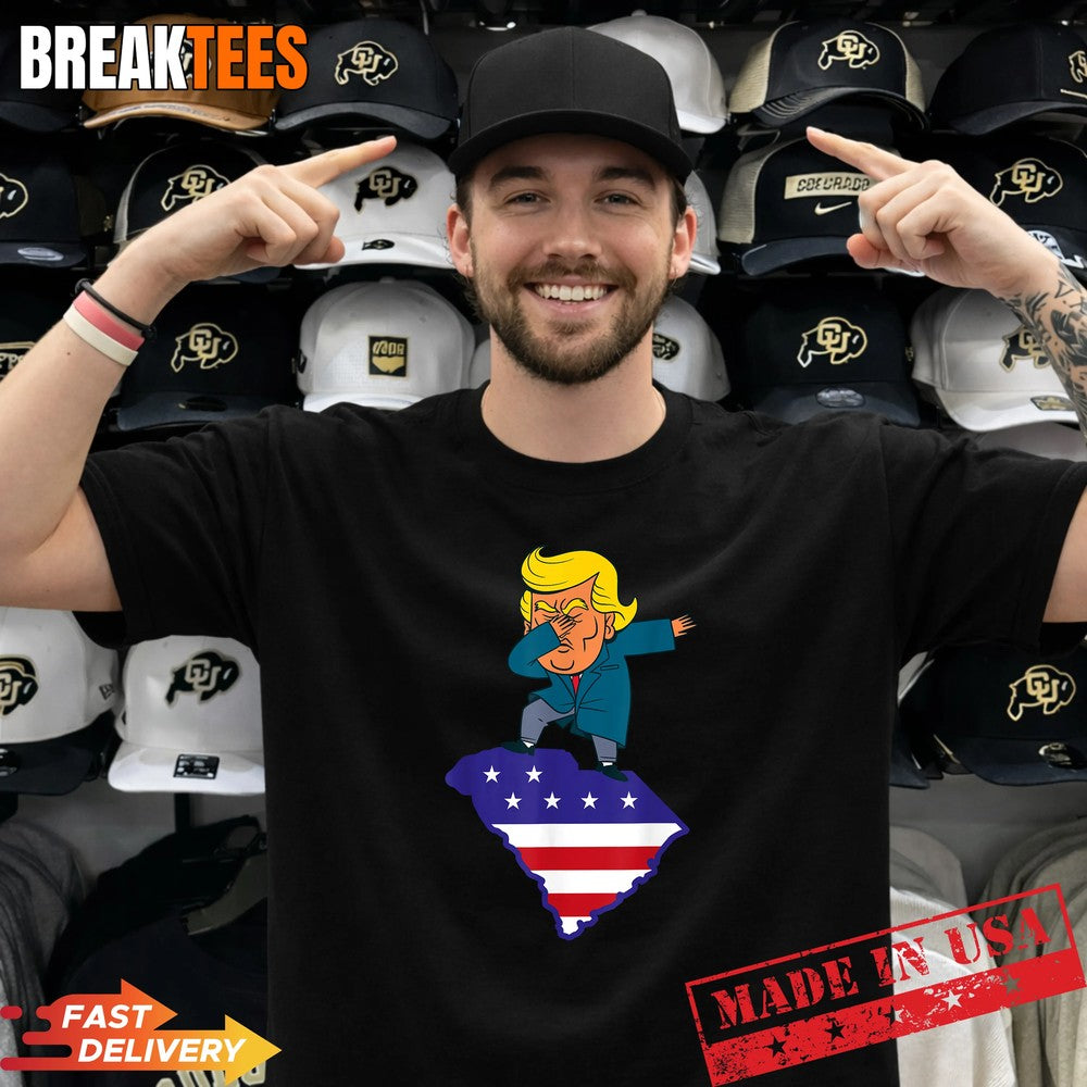 Funny Dabbing Donald Trump US Election South Carolina Map T-Shirt