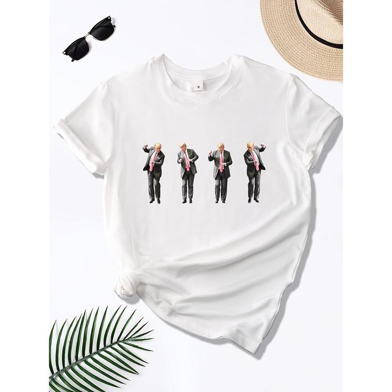 Funny Dancing Trump Printed T-Shirt, Short-Sleeve Round Neck Casual Top, Suitable for Summer And Spring, Women'S Wear....