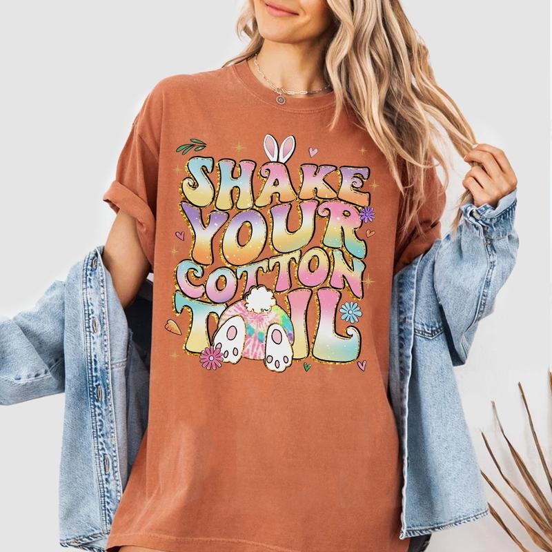 Funny Easter Shirt, Shake Your Cotton Tail Tee, Retro Tie-Dye Bunny Sweatshirt, Cute Easter Outfit for Women Hoodie