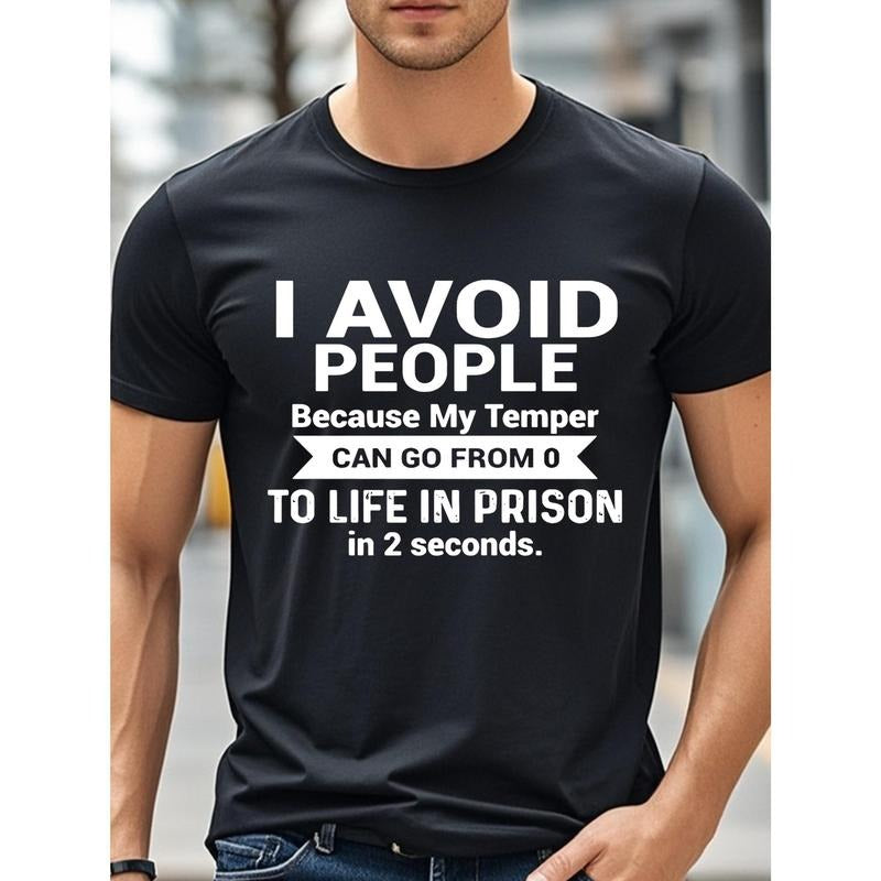 [Funny Graphic Cotton T-Shirt] 100% Cotton Funny Graphic Men's Crew Neck T-Shirt - Black Soft Moisture-Wicking Quick-Dry...