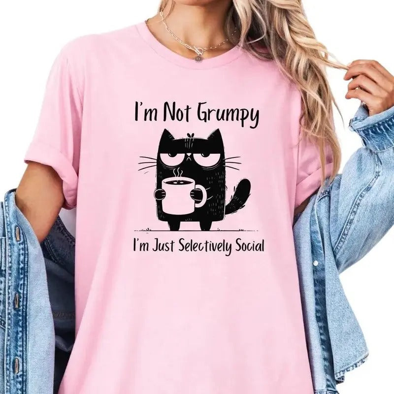 Funny Grumpy Cat Shirt, Homebody Antisocial Shirt, Cat Coffee Pet Lover Gift Indoorsy Cat Mom Sarcastic Shirt, Gift For...