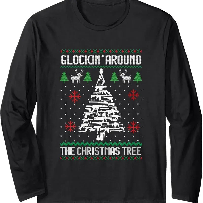 Funny Guns Ugly Christmas Sweaters for Gun Lovers Men Women Long Sleeve T-Shirt