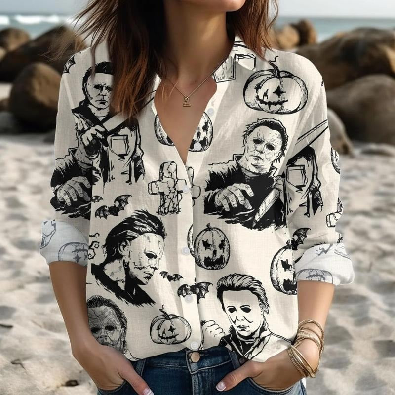 Funny Halloween 3D Beach Hawaiian 2025 Summerween Shirt, Horror Characters shirt, Spooky Season Hawaiian Shirt Hoodie,...