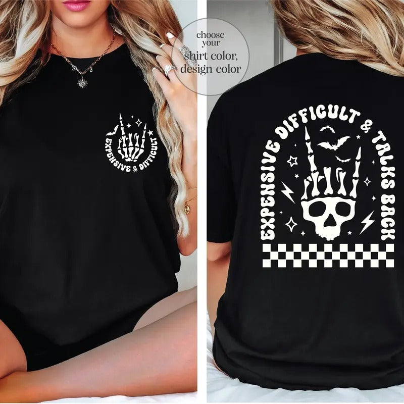 Funny Halloween Gift Gift For Girlfriend Gift For Wife Expensive Difficult Talks Back Front And Back Halloween Shirt...