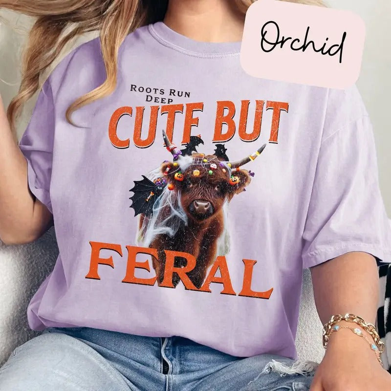 Funny Halloween Shirt,Feral Girl Halloween Highland Cow,Cow Shirt Women, Sarcastic Shirt, Funny Saying Shirt,Cowgirl...