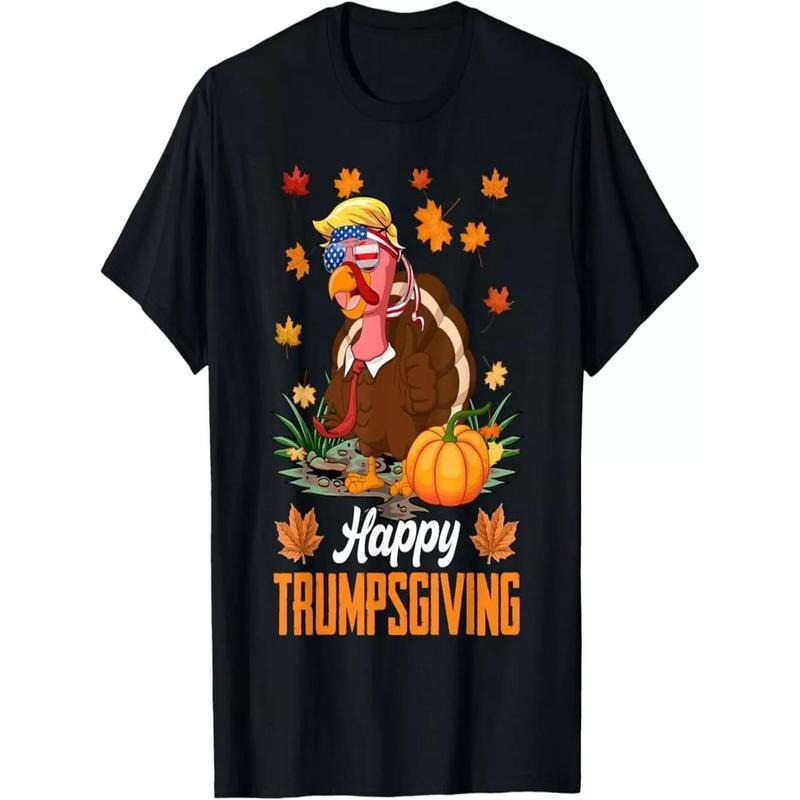 Funny Happy Trumpsgiving Thanksgiving Trump Turkey USA Flag T-Shirt, Unisex Tee 220g - 100% cotton T-shirt made in usa...