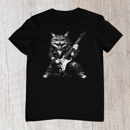 Funny Heavy Metal Cat Shirt, Guitar T-shirt, Men's Rock and Roll Tee made in usa Hoodie, Sweatshirt | UrbanDripWear.com