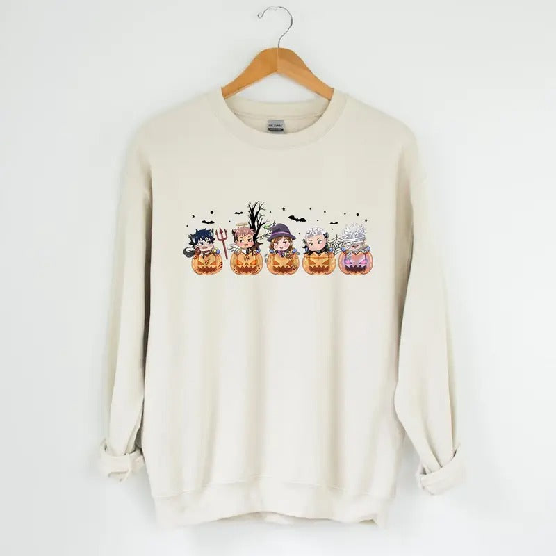 Funny Jujutsu Kaisen Halloween Sweatshirt, Anime Sweatshirt, Itadori, Gojo Satoru, Fushiguro Megumi, Ryomen Sukuna...