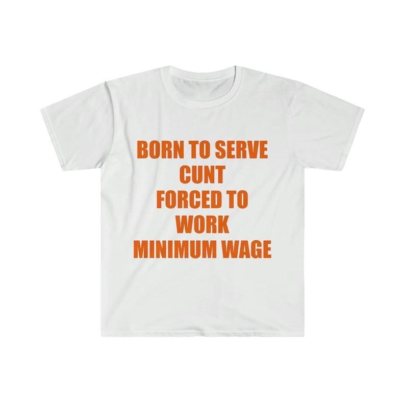 Funny Meme Shirt, Born to Serve C*nt Forced to Work Minimum Wage Joke Tee, Gift Unisex T-Shirt Hoodie, Sweatshirt