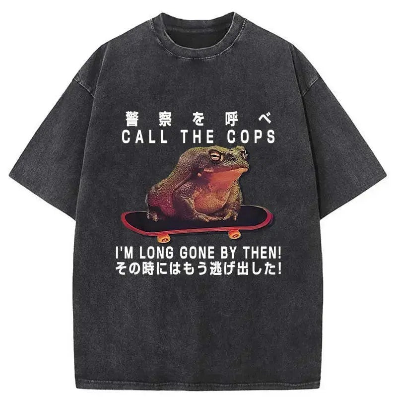 Funny Meme Shirt, Call The Cops Shirt, Vintage Frog Tee, Japanese Frog Graphic Tee, Funny Horror Lover Gift, Unisex...