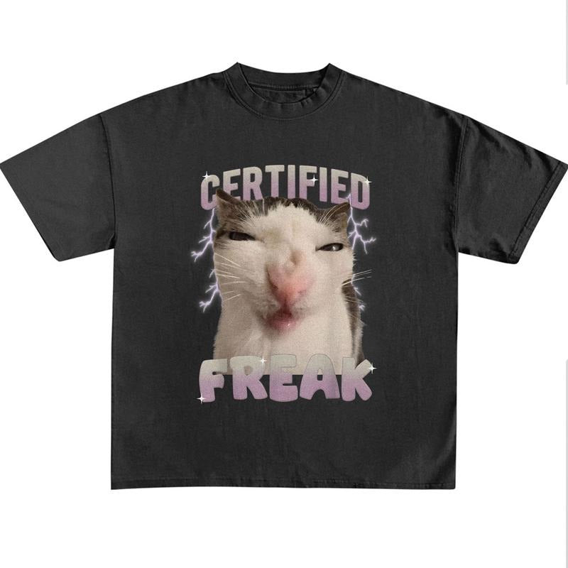 Funny Meme Shirt, Certified Freak Cat Shirt, Hilarious Cat Expression Graphic Tee, Funny Pet Humor Shirt, Cute Kitty Meme...