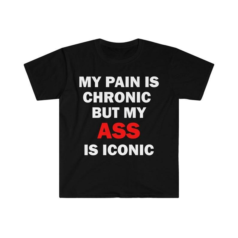 Funny Meme Shirt, My Pain Is Chronic But My As* Is Iconic Tee, Gift Unisex T-Shirt Hoodie, Sweatshirt | UrbanDripWear.com