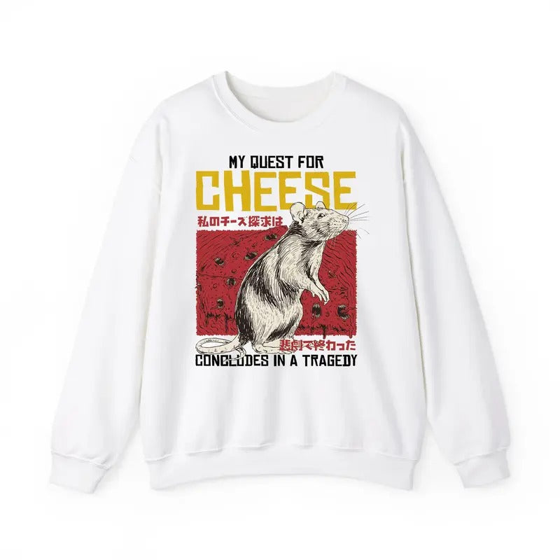 Funny Meme Shirt, My Quest For Cheese Concludes In A Tragedy Sweatshirt, Vintage Rat Mouse Japanese Graphic Tee, Quirky...