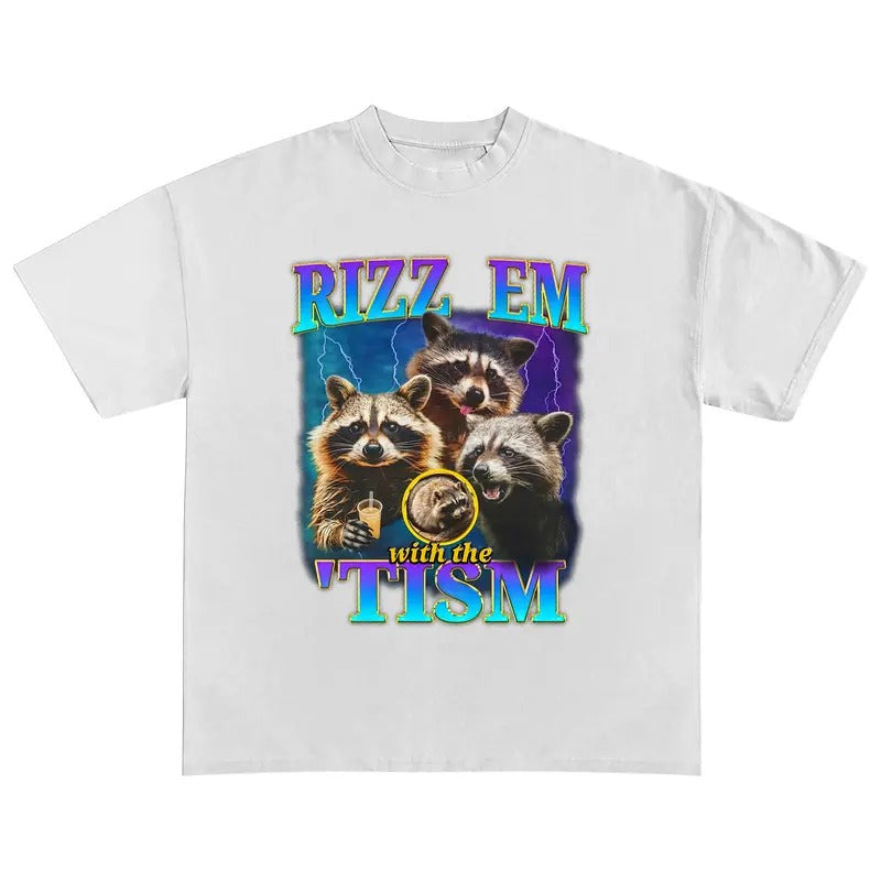 Funny Meme Shirt, Rizz Em With The Tism Racoon Vintage Graphic Shirt, Retro 90s Toad Rizz Graphic Shirt, Autism...