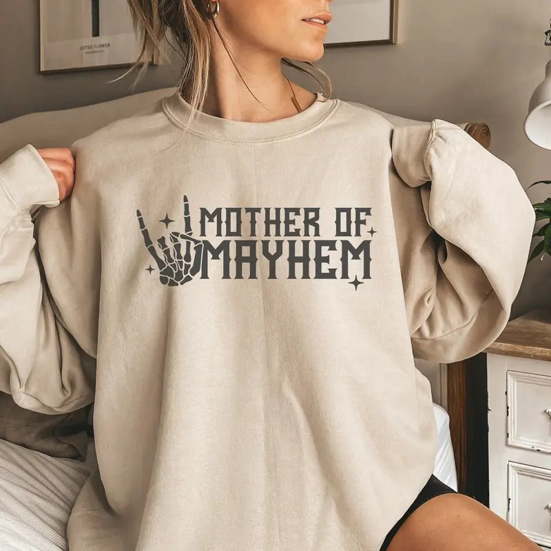 Funny Mom Shirt Mother Of Mayhem Sweatshirt Gift For New Moms Expecting Mothers Mother's Day Gift Mom Life Shirt Strong...