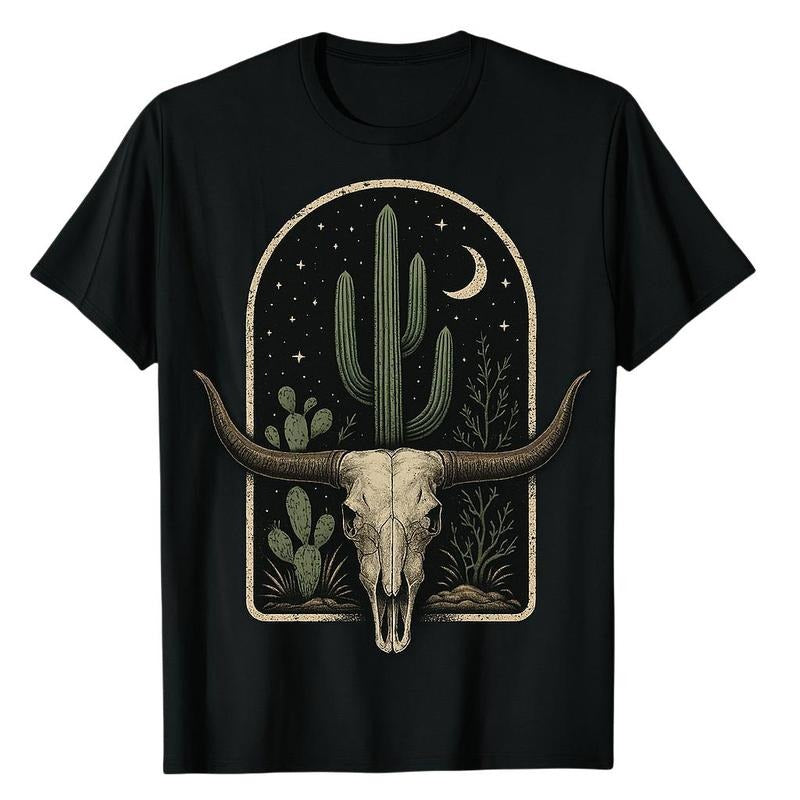 Funny Moonlit Cactus Skull Desert Night Shirt, Cool Patterned Print Shirt with Comfortable Fit for Boys & Men, Men's...