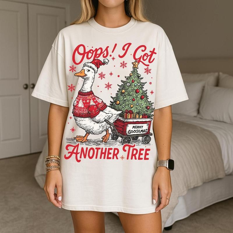 Funny Oops I Got Another Tree Christmas Goose Shirt, Retro Holiday Humor Shirt, Sarcastic Xmas Shirt, Trendy Christmas...