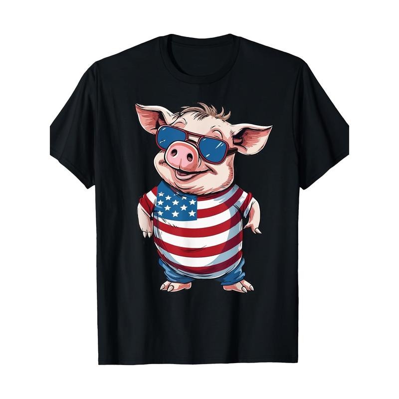 Funny Pig American Flag Men Farm Animal T-Shirt-100% Cotton- made in usa Hoodie, Sweatshirt | UrbanDripWear.com