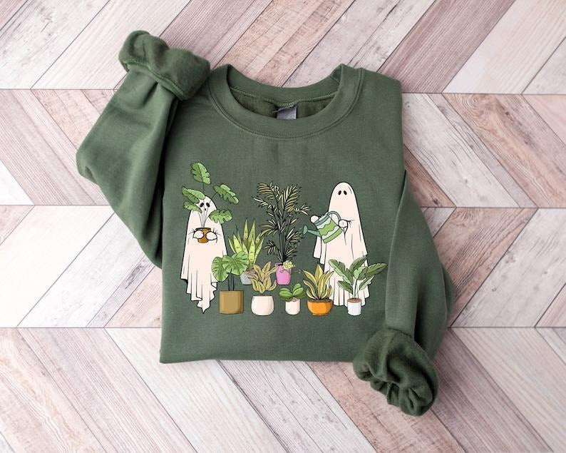 Funny Plant Ghost Sweatshirt, Halloween Plant Lady Shirt, Plant Lover Gift, Ghost Crewneck Sweatshirt, Spooky Gardener...