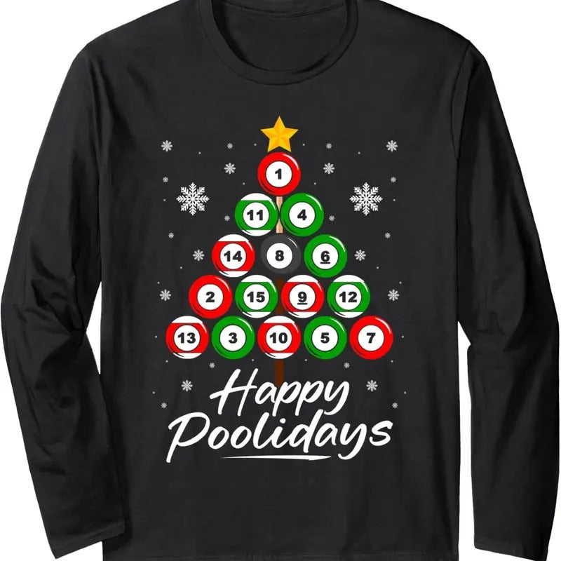 Funny Pool Christmas Tree Billiards Shirt Ugly Xmas Sweater Long Sleeve T-Shirt Hoodie, Sweatshirt | UrbanDripWear.com
