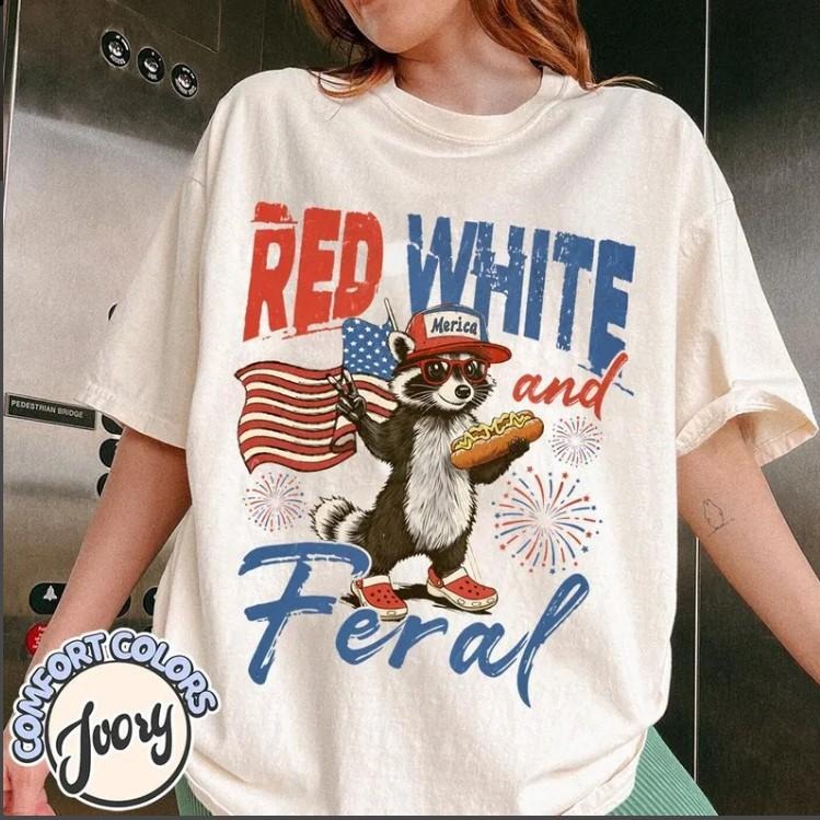 Funny Raccoon Shirt, 4th of July Shirt, Feral Shirt, Hotdog Shirt Hoodie, Sweatshirt | UrbanDripWear.com