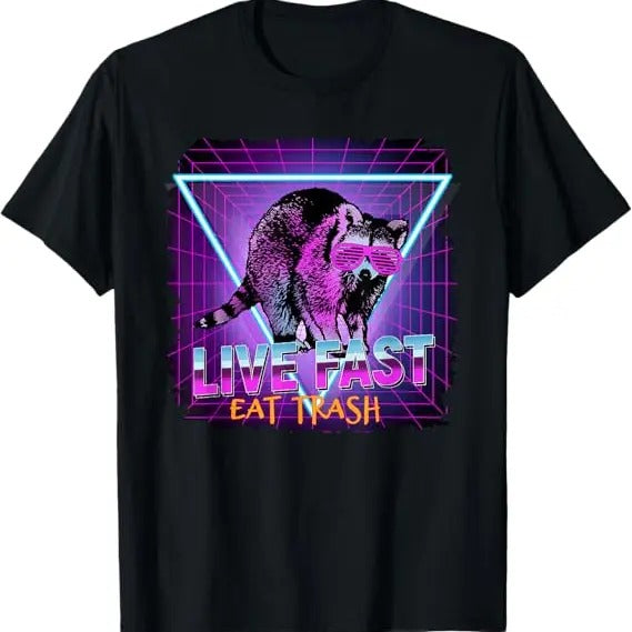 Funny Raccoon Shirt, Raccoon Raccoons Live Fast Eat Trash Panda Funny Retro T-Shirt For Men