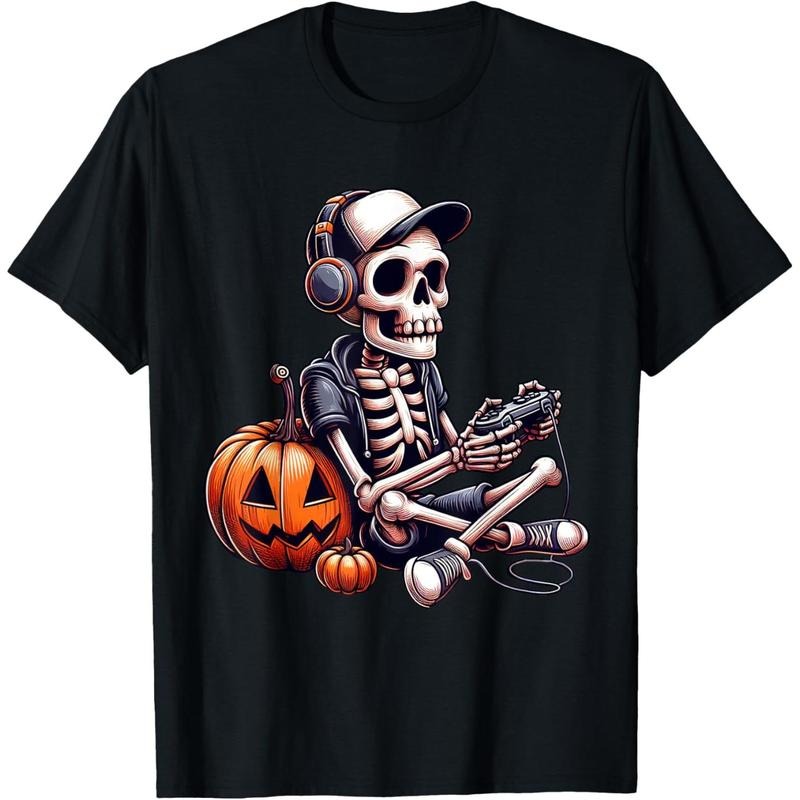 Funny Skeleton Playing Video Game Halloween Shirt Boys Gamer T-Shirt made in usa Hoodie, Sweatshirt | UrbanDripWear.com