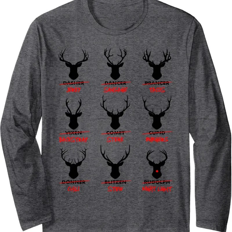 Funny Ugly Christmas Top Deer Hunter Santa's Reindeer Jerky Long Sleeve T-Shirt Hoodie, Sweatshirt | UrbanDripWear.com