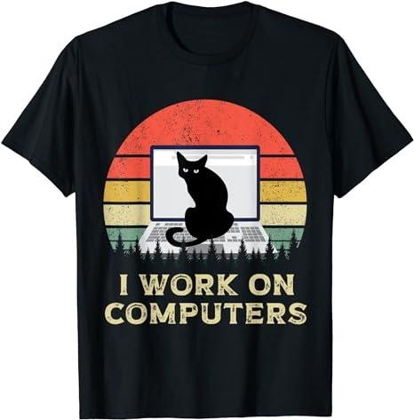 Funny Work Shirts, I Work On Computers Distracting Cat on Laptop Funny T-Shirt Menswear Casual Cotton Hoodie, Sweatshirt