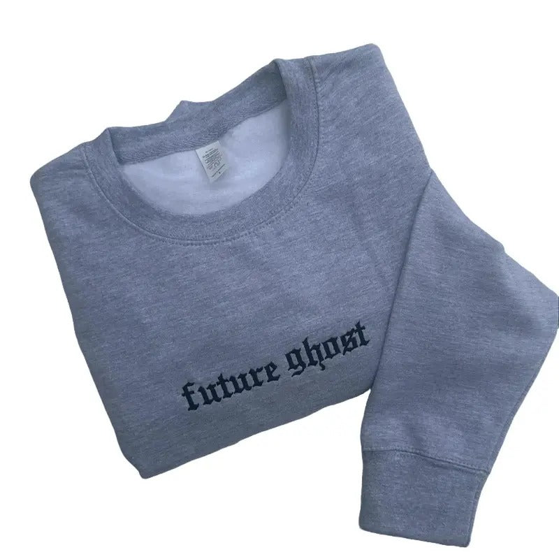 Future Ghost Embroidered Crewneck Sweatshirt Alternative Fashion Long Sleeve Crewneck  Cotton T-Shirts, Hoodie