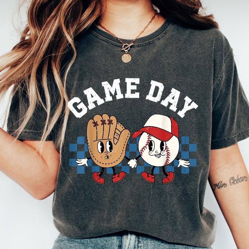GAME DAY GLOVE & BALL BASEBALL SHIRT, BASEBALL SHIRT, COMFORT COLORS CASUAL COTTON T-SHIRT FOR MOMS Fabric Top Womenswear...