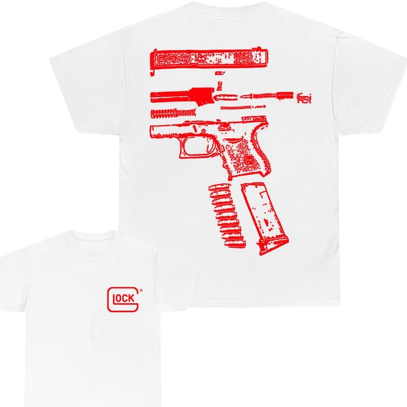 GLOCK Tshirt, Double SIde , Cotton Classic , For Her ,For Him , Design Color Red