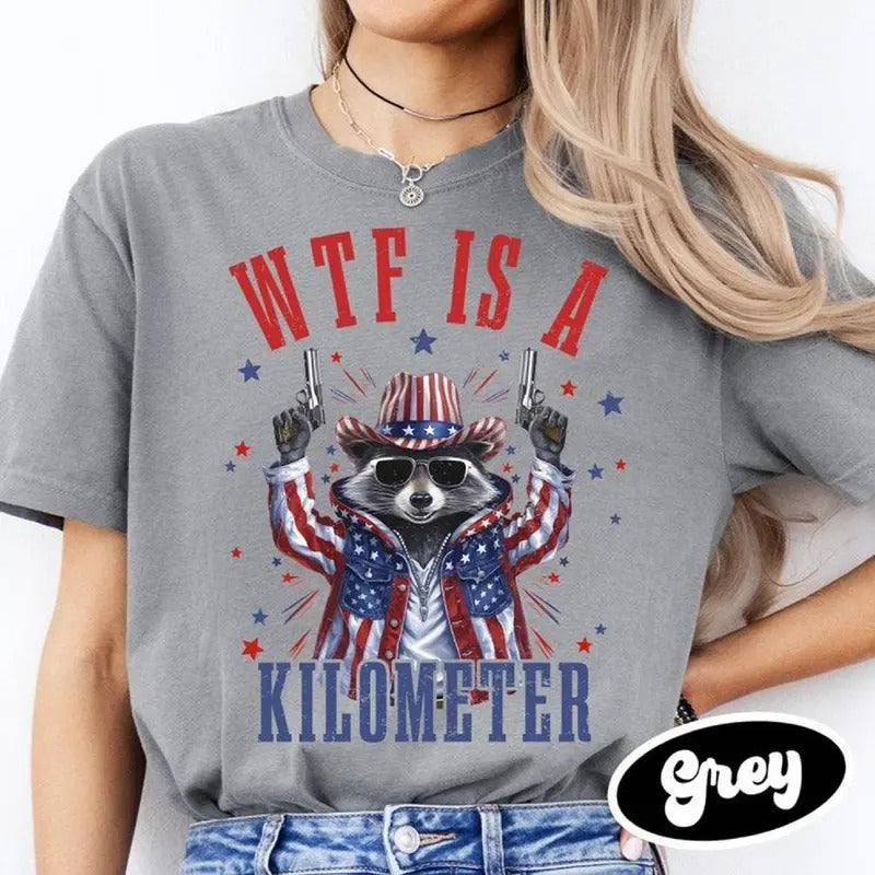 GTF Is A Kilometer Raccoon Funny Tshirt Funny Cringey USA Meme Shirt USA Flag Veteran Day, Funny Gamer Shirt Top...