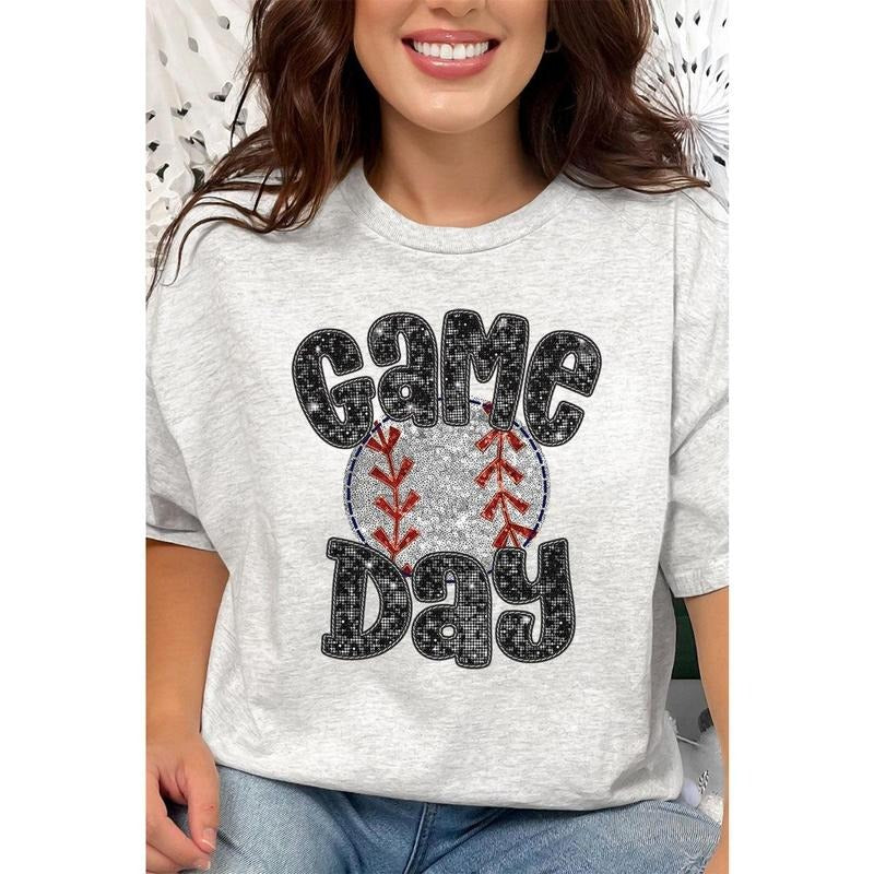 Game Day Baseball Faux Sequin Transfer Short Sleeve Relaxed Fit T-Shirt Hoodie, Sweatshirt | UrbanDripWear.com