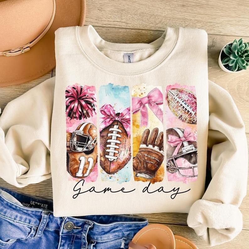 Game Day Football Coquette Bow , Football Mama , Touchdown Sweatshirt T-Shirts, Hoodie | UrbanDripWear.com