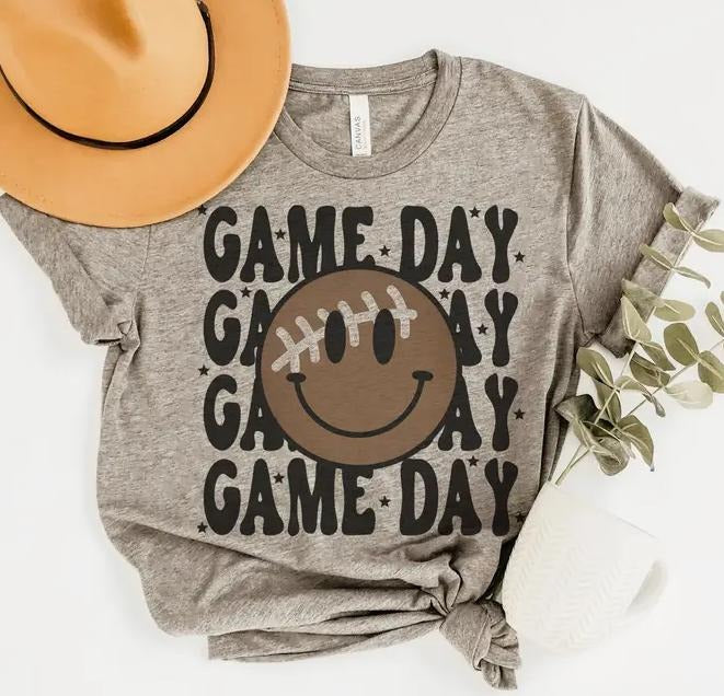 Game Day Football T-shirt Smiley Retro Tee Football Smiley Tshirt Game Day T-shirt Football Touchdown Tee Smiley Football...