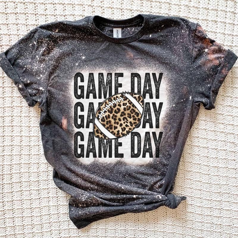 Game Day Leopard Football Bleached t-shirt Hoodie, Sweatshirt | UrbanDripWear.com