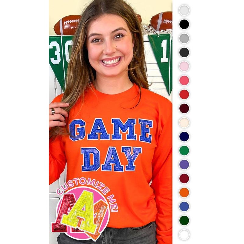 Game Day Sequin Long Sleeve Graphic T-Shirt Hoodie, Sweatshirt | UrbanDripWear.com