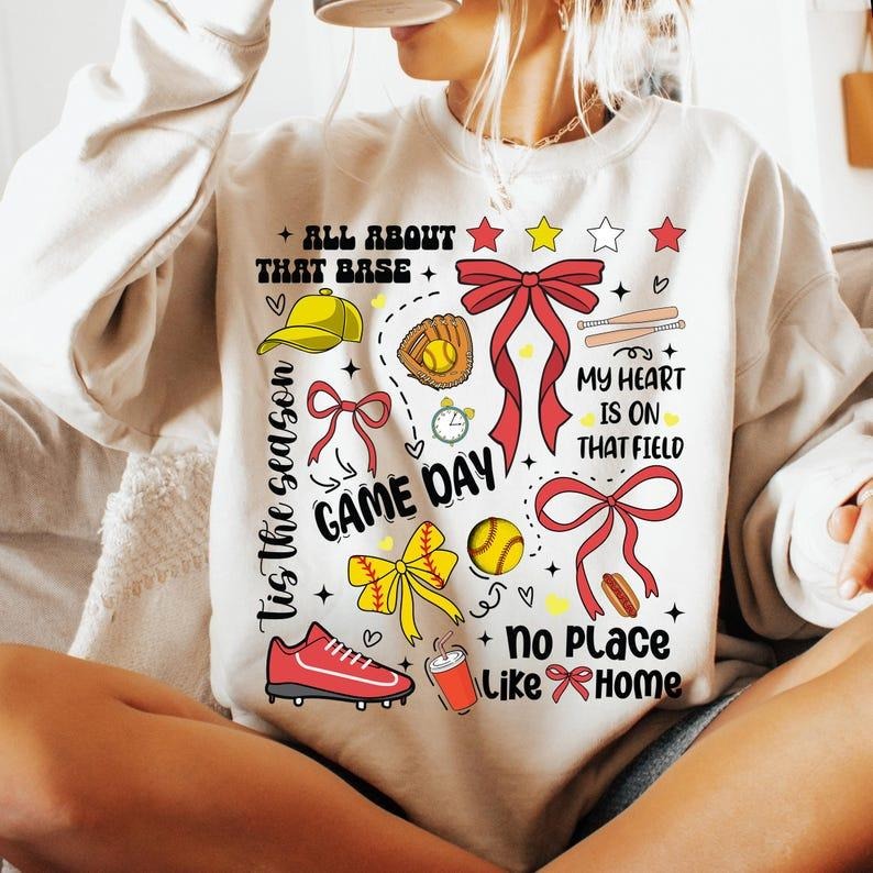 Game Day Softball Coquette Sweatshirt Retro Softball Softball Bow Softball Mama Preppy Gift T-Shirts, Hoodie