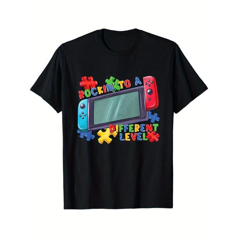 Gaming Printed Men's Cotton Graphic T-shirt, Casual Short Sleeve Crew Neck Gamer T-shirt, Men's Tee For Outdoor made in...