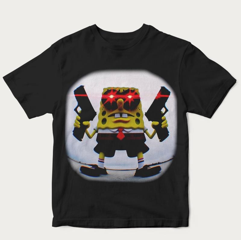 Gangster Spongebob Meme 90s Thug Graphic Tee, Funny Shirt, Unisex Cotton Crewneck T-Shirt