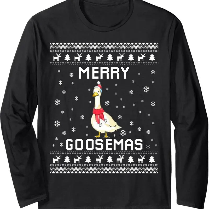 Geese Ugly Christmas Sweater Geese Lover Holiday Present Long Sleeve T-Shirt Hoodie, Sweatshirt | UrbanDripWear.com
