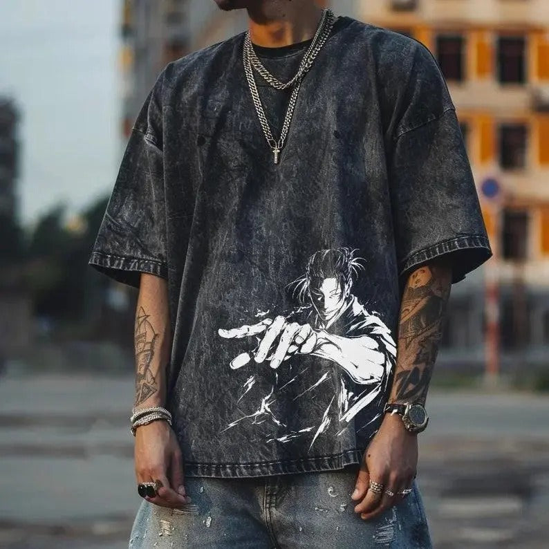 Geto Special Anime T-shirt, Loose Fit, Japanese Street Shirt, Washed Cotton, Anime Print, Classic Style, Black Color...