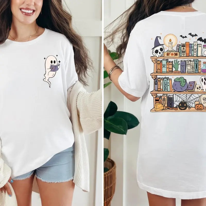Ghost Book Reader Shirt, Reading Tee Book lover gift,Boo Sweatshirt Cotton Womenswear Hoodie | UrbanDripWear.com
