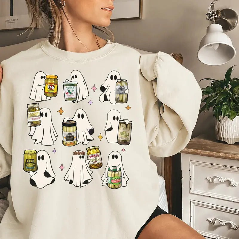 Ghost Canned Pickles Sweatshirt Cute Ghost Sweater Pickle Jar Shirt Pickle Ghost Sweater Canning Season Sweatshirtpickle...