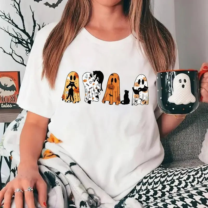 Ghost Cat Shirt, Halloween Ghost Shirt, Black Cat Shirt, Spooky Season, Cat Lover Gift, Halloween Gift, Retro Cat Mom...