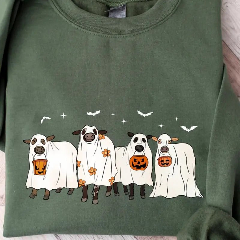 Ghost Cows Halloween Crewneck - Sweatshirt